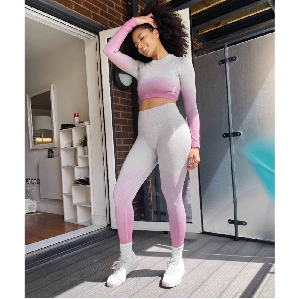 Gymshark Gray to Pink Ombre long sleeve top and Seamless Leggings Set